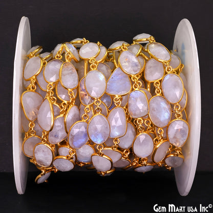 Rainbow Moonstone Fancy Cut Shape 15mm UP Gold Plated Continuous Connector Chains