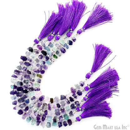 Fluorite Rough Beads, 9 Inch Gemstone Strands, Drilled Strung Briolette Beads, Free Form, 8x6mm
