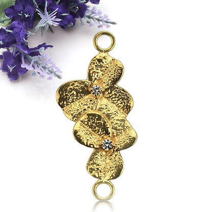 Cubic Zircon Pave 'Orchid Leaf' Gold Vermeil Charm For Bracelet & Pendants 1pc
