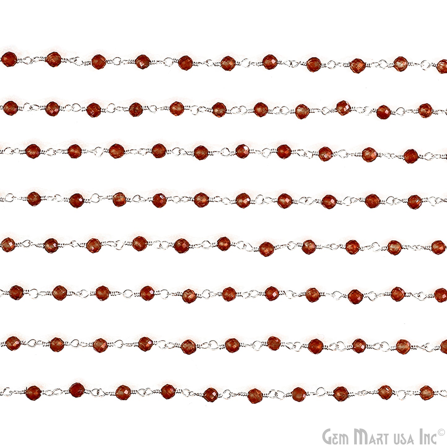 Hessonite 3-3.5mm Beads Silver Wire Wrapped Rosary Chain