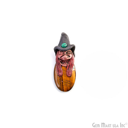 Pixie Tiger Eye Crystal Clay Pendant, Elfin Clay Pendant Necklace, Master Merlin Healing Pendant