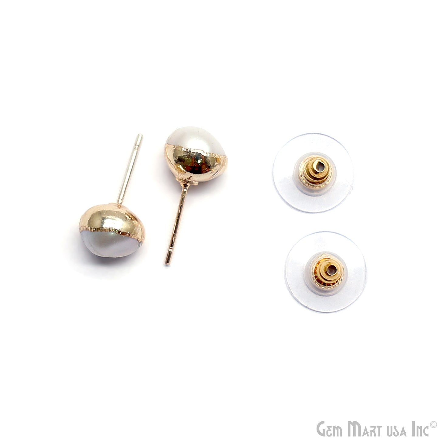 Natural Pearl Rough Gemstone 9x8mm Gold Electroplated Stud Earring