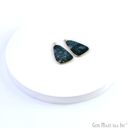 Moss Agate Free Form Gold Plated Single Bail Bezel Smooth Slab Slice Thick Gemstone Connector 28x16mm 1 Pair