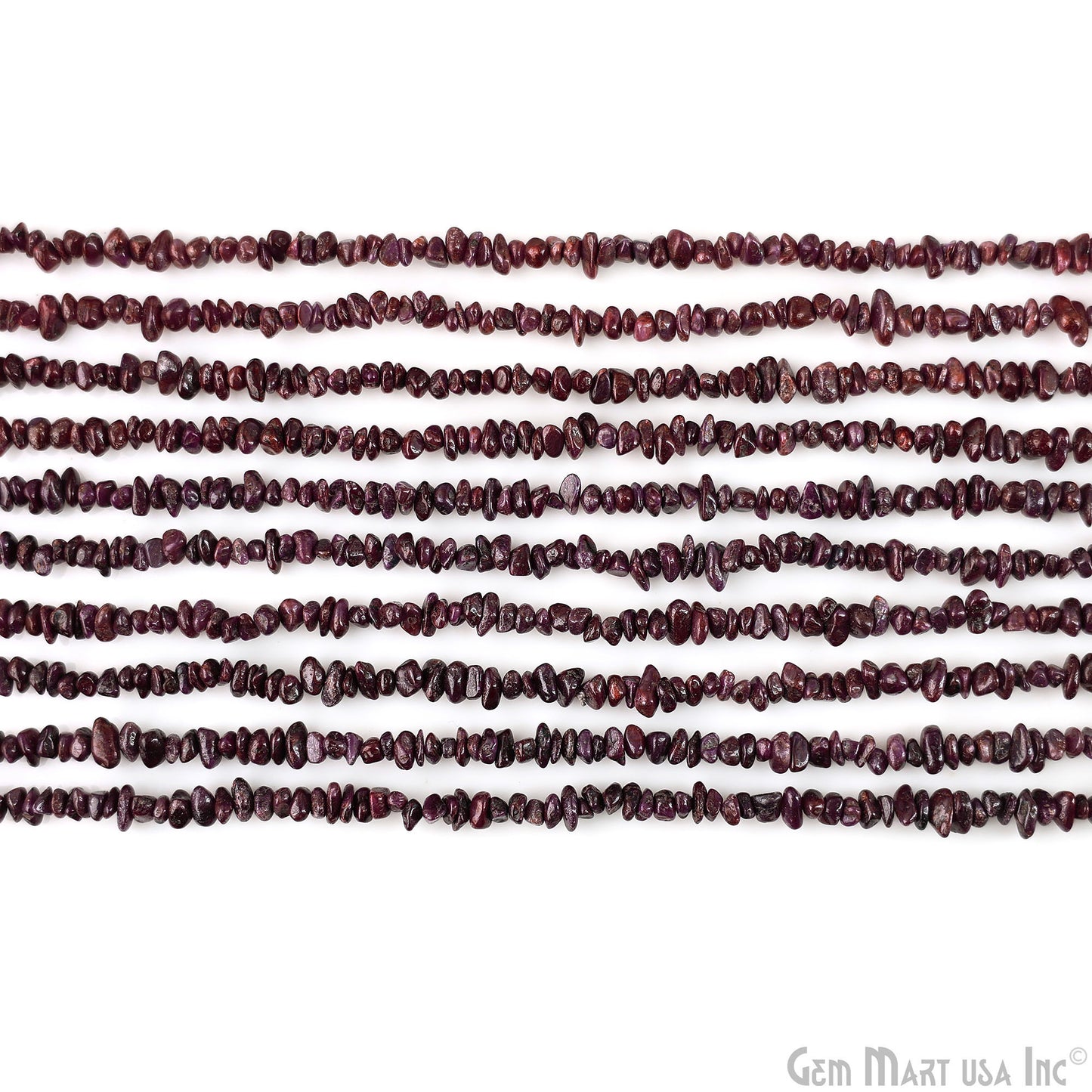 Ruby Chip Beads, 34 Inch, Natural Chip Strands, Drilled Strung Nugget Beads, 3-7mm, Polished, GemMartUSA (CHRB-70001)