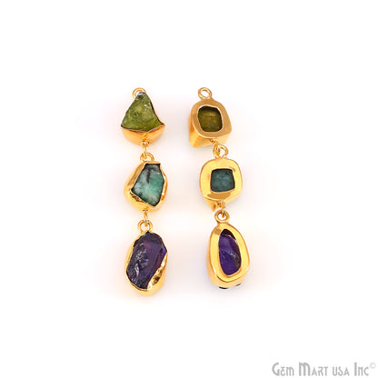 Rough Gemstone Bezel Setting 49x7mm Gold Plated Long Dangle Earring Pair Connectors