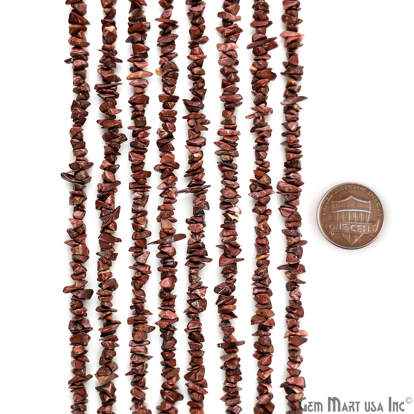 Red Jasper Chip Beads, 34 Inch, Natural Chip Strands, Drilled Strung Nugget Beads, 3-7mm, Polished, GemMartUSA (CHRJ-70001)