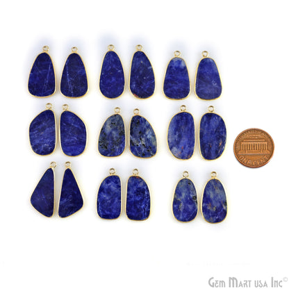 Sodalite Free Form Gold Plated Single Bail Bezel Smooth Slab Slice Thick Gemstone Connector 28x15mm 1 Pair