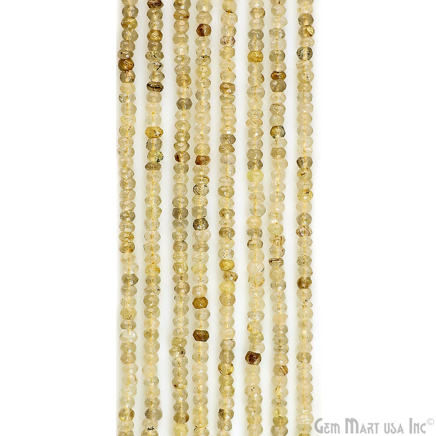 Golden Rutile Rondelle Beads, 12.5 Inch Gemstone Strands, Drilled Strung Nugget Beads, Faceted Round, 3-4mm