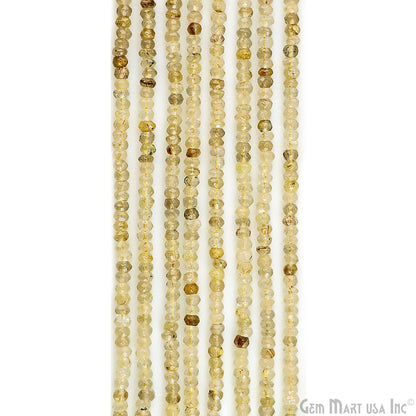 Golden Rutile Rondelle Beads, 12.5 Inch Gemstone Strands, Drilled Strung Nugget Beads, Faceted Round, 3-4mm