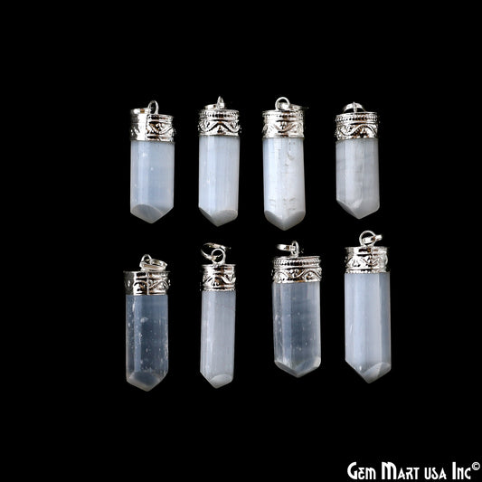 Selenite Bullet Shape Silver Plated 35X13mm Pencil Point Pendant