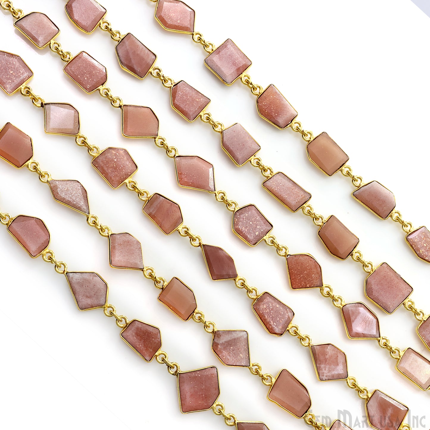 Peach Moonstone 10mm Faceted Free Form Gold Plated Bezel Connector Link Chain