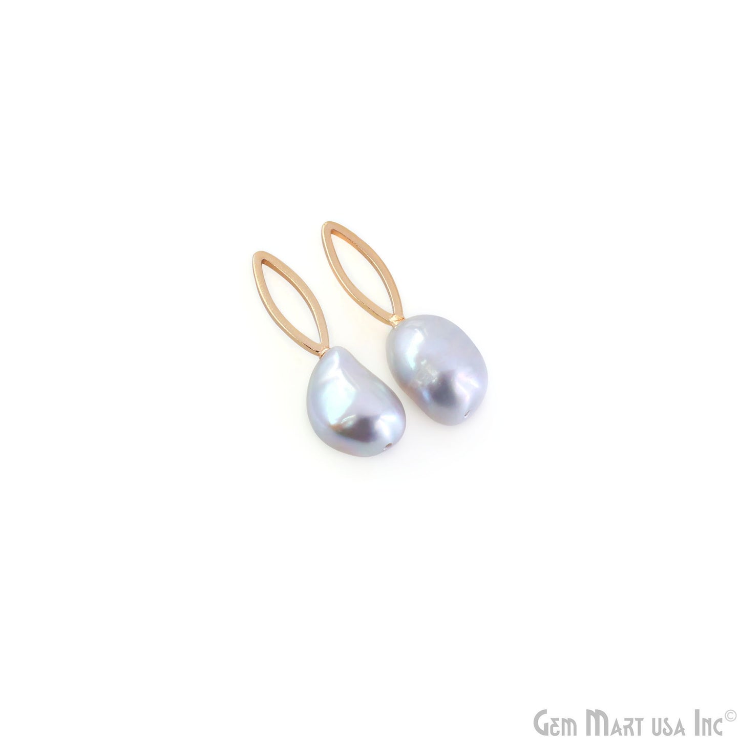 Freshwater Baroque Black Pearl Charm Gold Marquise Loop 25x8mm 1pair