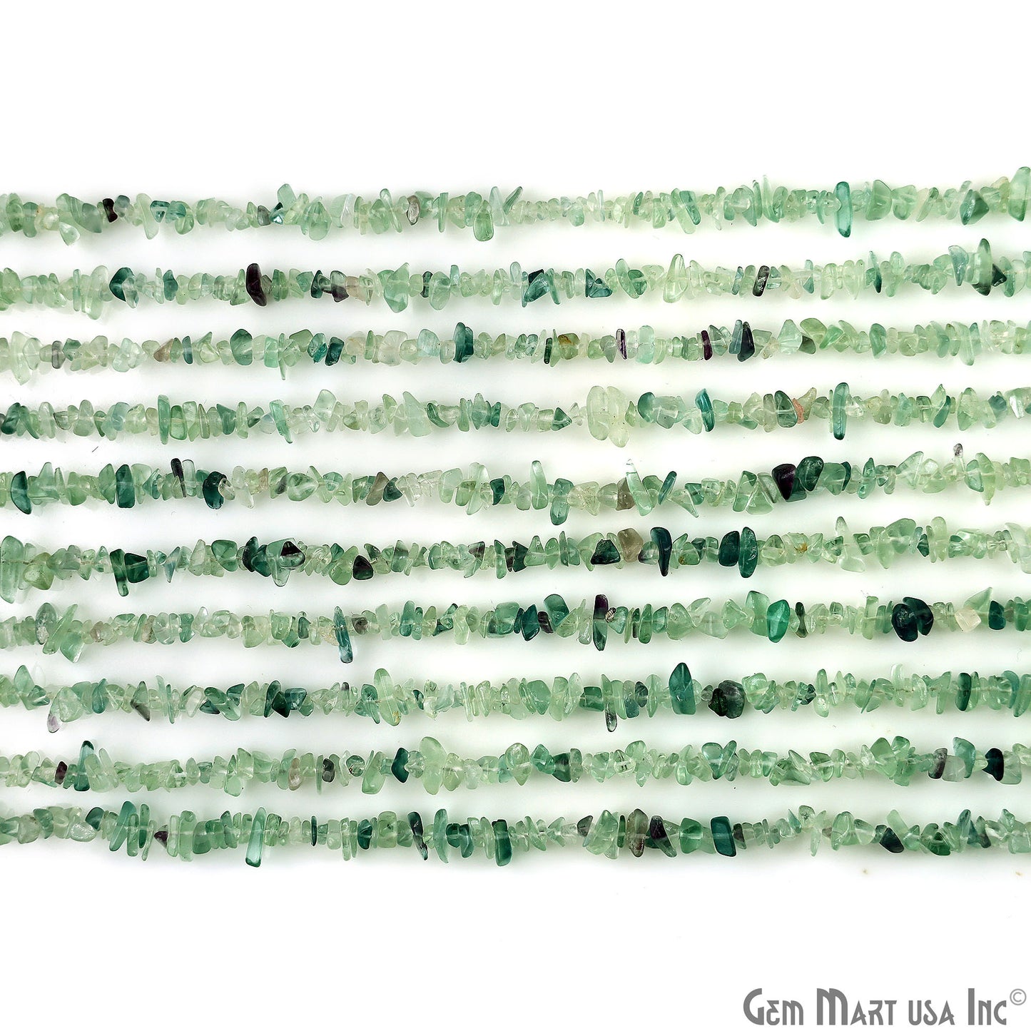Fluorite Chip Beads, 34 Inch, Natural Chip Strands, Drilled Strung Nugget Beads, 3-7mm, Polished, GemMartUSA (CHFL-70001)