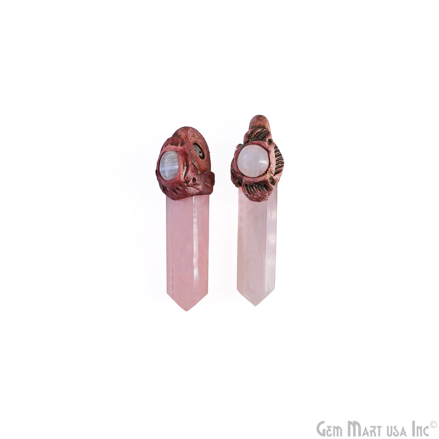 Rose Quartz with Moonstone Polymer Clay Crystal Pendant, Dowsing Clay Single Bail Pendant