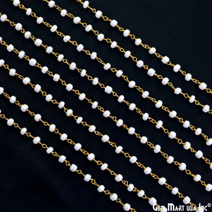 Synthetic Pearl Cabochon Beads 4mm Gold Wire Wrapped Rosary Chain