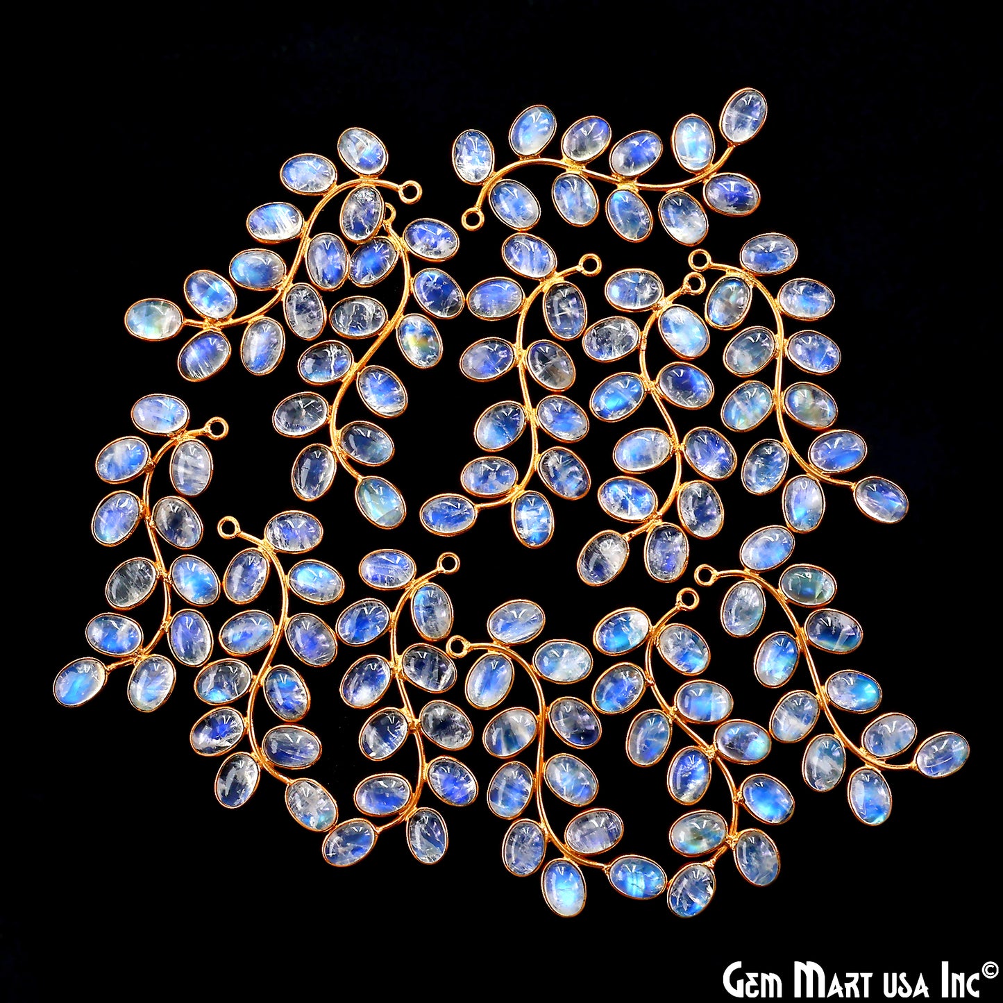 Rainbow Moonstone Gold Plated 44x16mm Leaf Dangle Finding Component