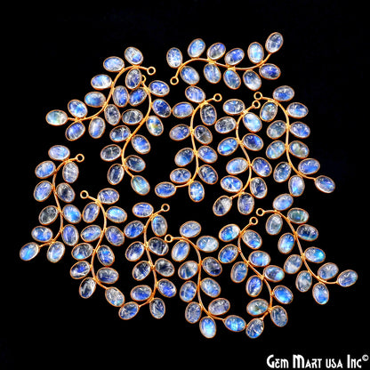 Rainbow Moonstone Gold Plated 44x16mm Leaf Dangle Finding Component