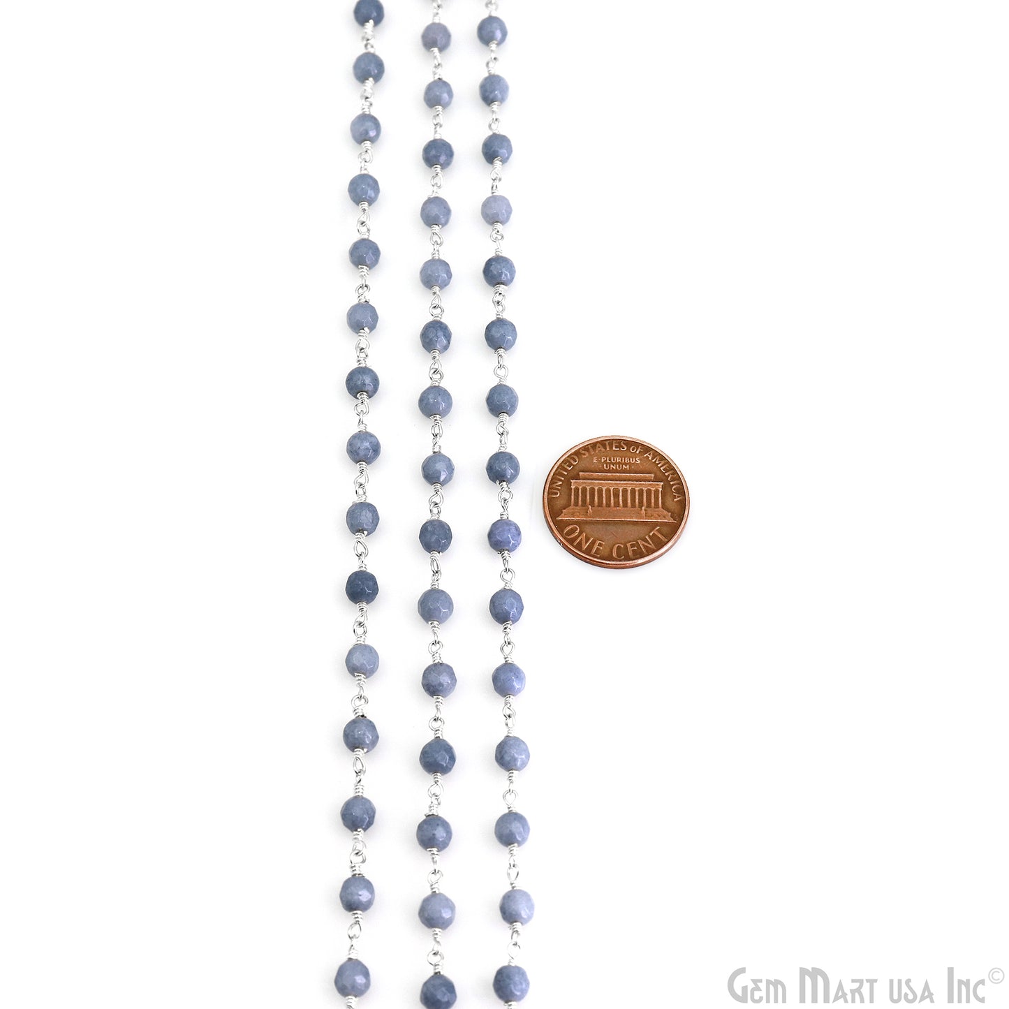 Blue Lace Agate Jade Faceted Beads 4mm Silver Wire Wrapped Rosary Chain