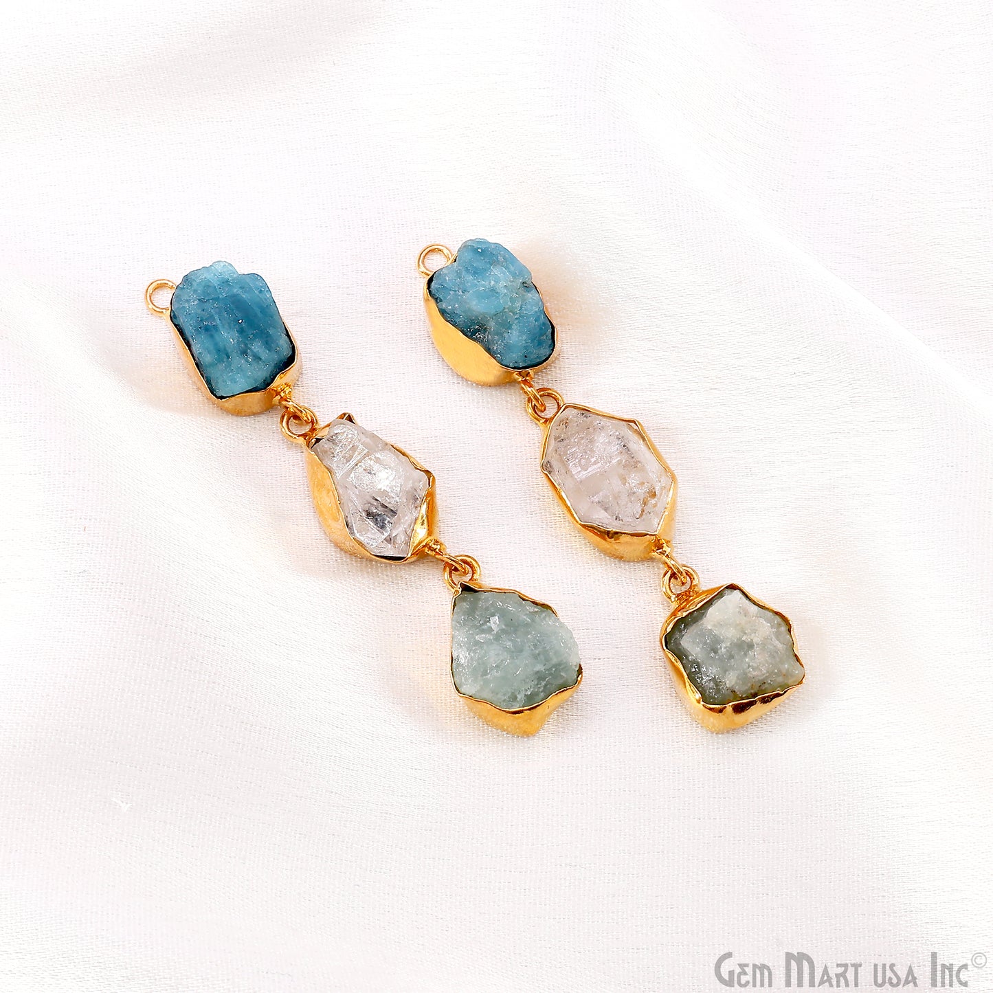 Rough Gemstone Bezel Setting 54x8mm Gold Plated Long Dangle Earring Pair Connectors