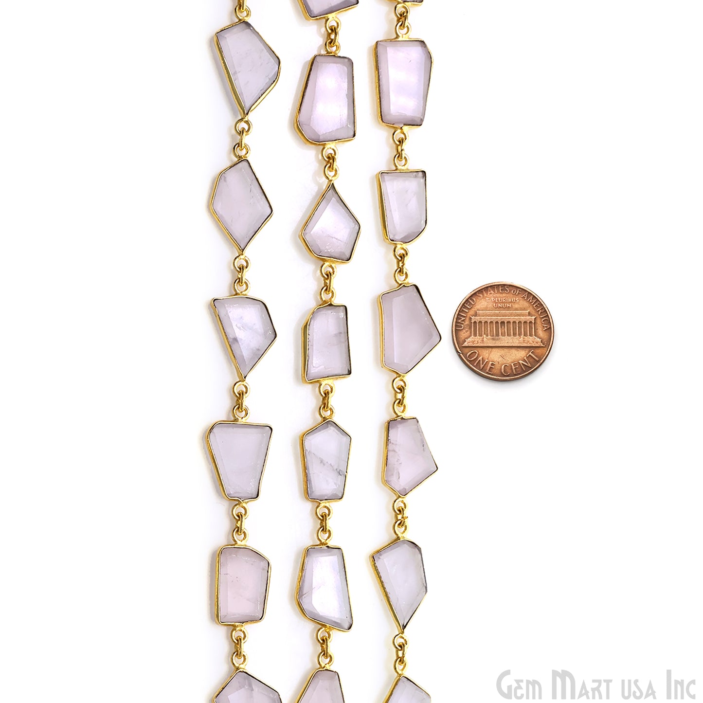 Rose Quartz 10-15mm Faceted Free Form Gold Plated Bezel Connector Link Chain