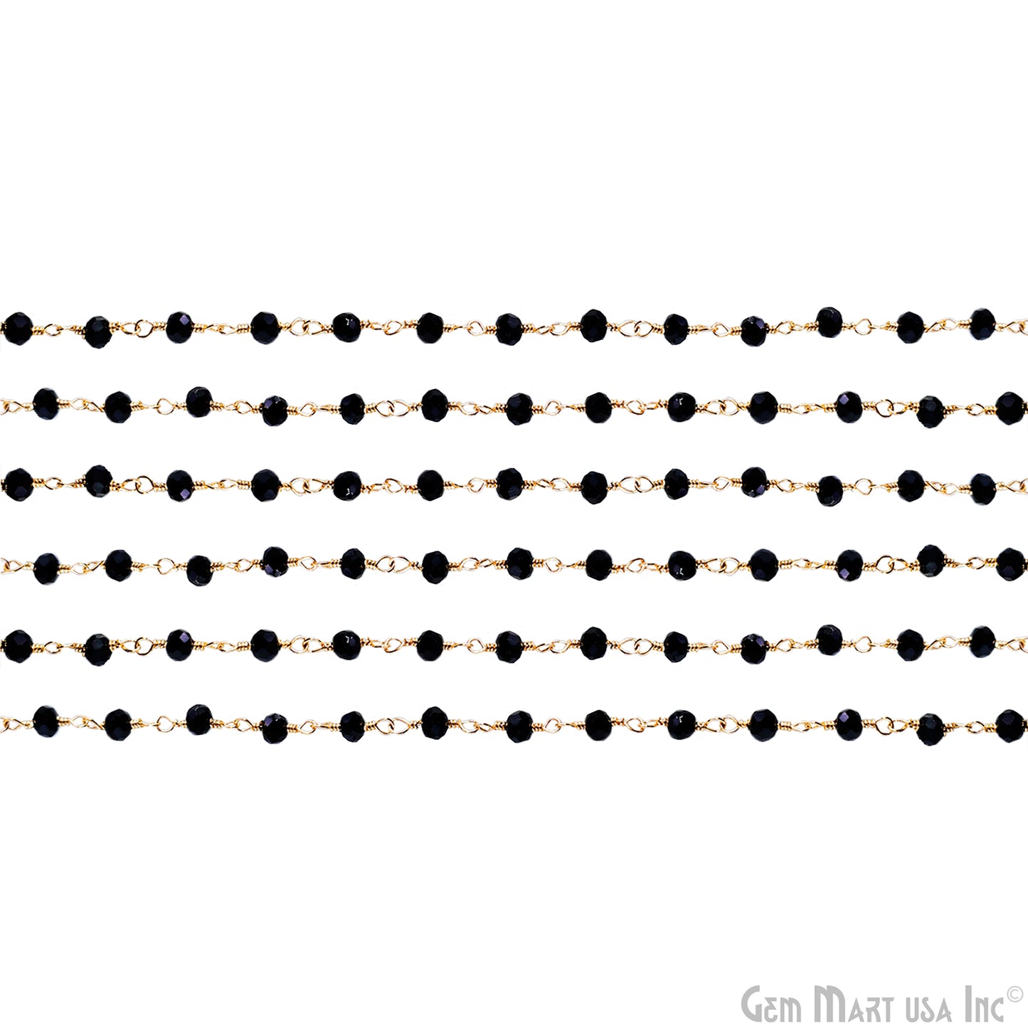 Black Spinel Gold Plated Beaded Wire Wrapped Rosary Chain