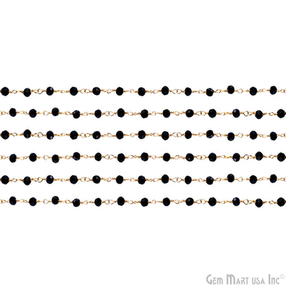 Black Spinel Gold Plated Beaded Wire Wrapped Rosary Chain