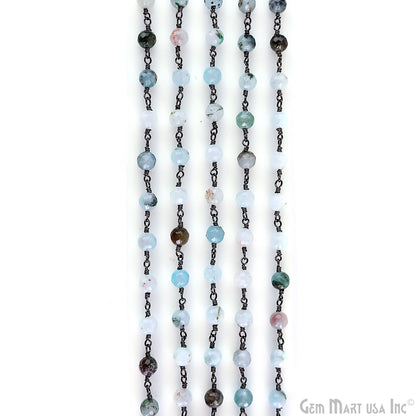 Light Aqua Jade 6mm Round Beads Oxidized Wire Wrapped Rosary Chain