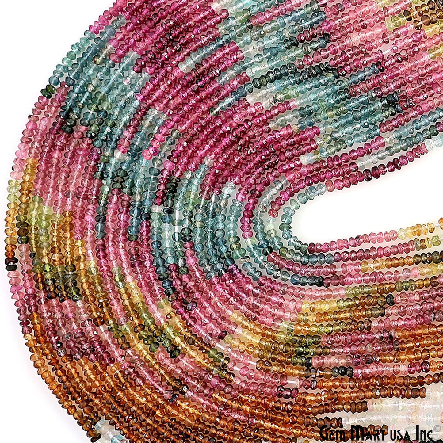 Multi Tourmaline Rondelle Beads, 13 Inch Gemstone Strands, Drilled Strung Nugget Beads, Faceted Round, 2.5-3mm