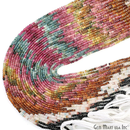 Multi Tourmaline Rondelle Beads, 13 Inch Gemstone Strands, Drilled Strung Nugget Beads, Faceted Round, 2.5-3mm