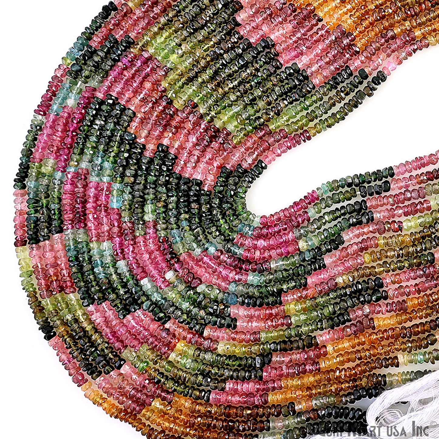 Multi Tourmaline Rondelle Beads, 13 Inch Gemstone Strands, Drilled Strung Nugget Beads, Faceted Round, 3.5-4mm