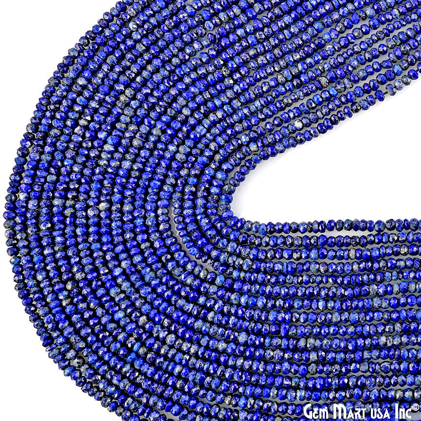 Lapis Lazuli Rondelle Beads, 12.5 Inch Gemstone Strands, Drilled Strung Nugget Beads, Faceted Round, 3-4mm