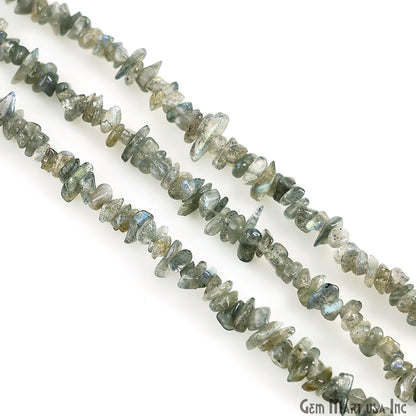 Labradorite Chip Beads, 34 Inch, Natural Chip Strands, Drilled Strung Nugget Beads, 3-7mm, Polished, GemMartUSA (CHLB-70001)