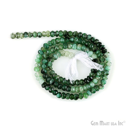 Emerald Rondelle Beads, 13 Inch Gemstone Strands, Drilled Strung Nugget Beads, Faceted Round, 4-5mm