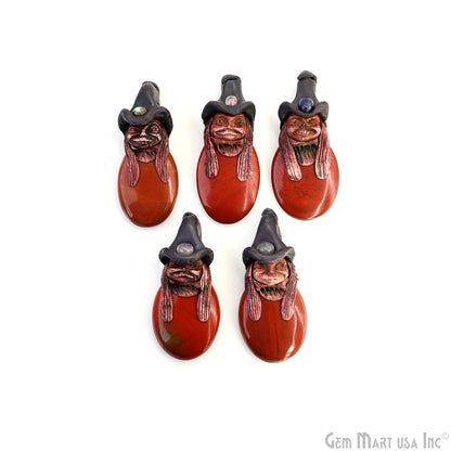 Pixie Red Jasper Crystal Clay Pendant, Elfin Clay Pendant Necklace, Master Merlin Healing Pendant