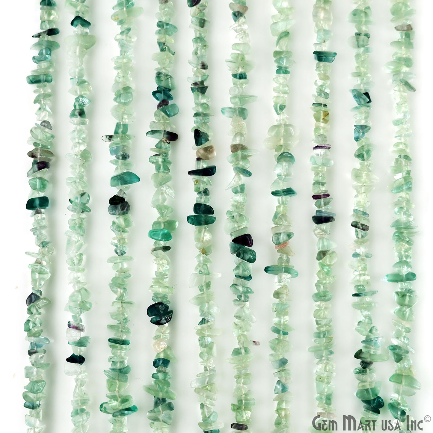 Fluorite Chip Beads, 34 Inch, Natural Chip Strands, Drilled Strung Nugget Beads, 3-7mm, Polished, GemMartUSA (CHFL-70001)