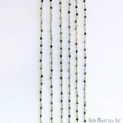 Emerald Faceted 2mm Gold Plated Gold Wire Wrapped Rosary Chain