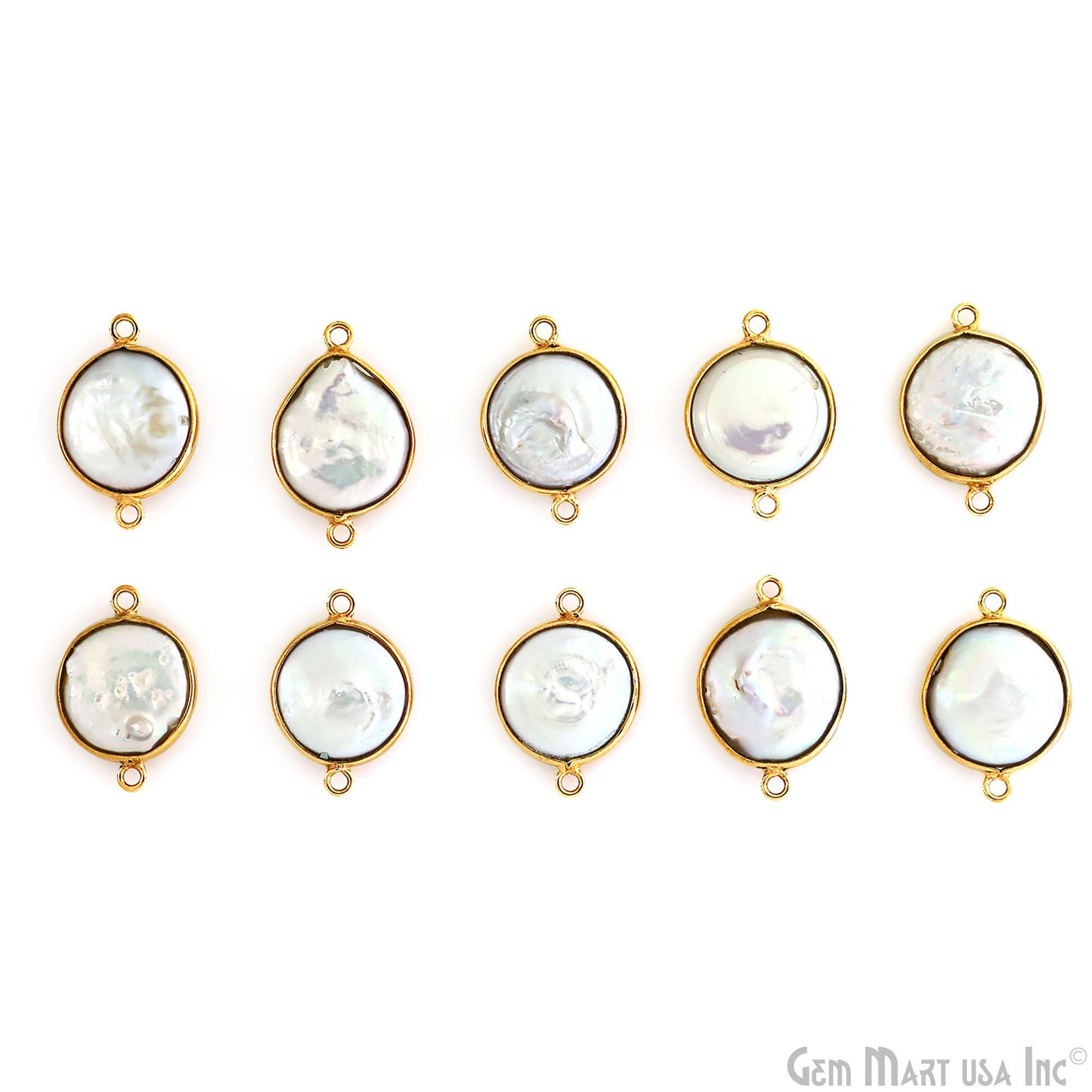 Round 14mm Double Bail Gold Bezel Gemstone Connector