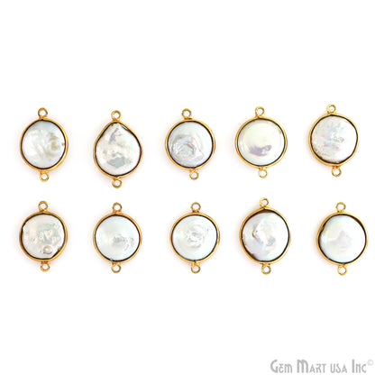 Round 14mm Double Bail Gold Bezel Gemstone Connector