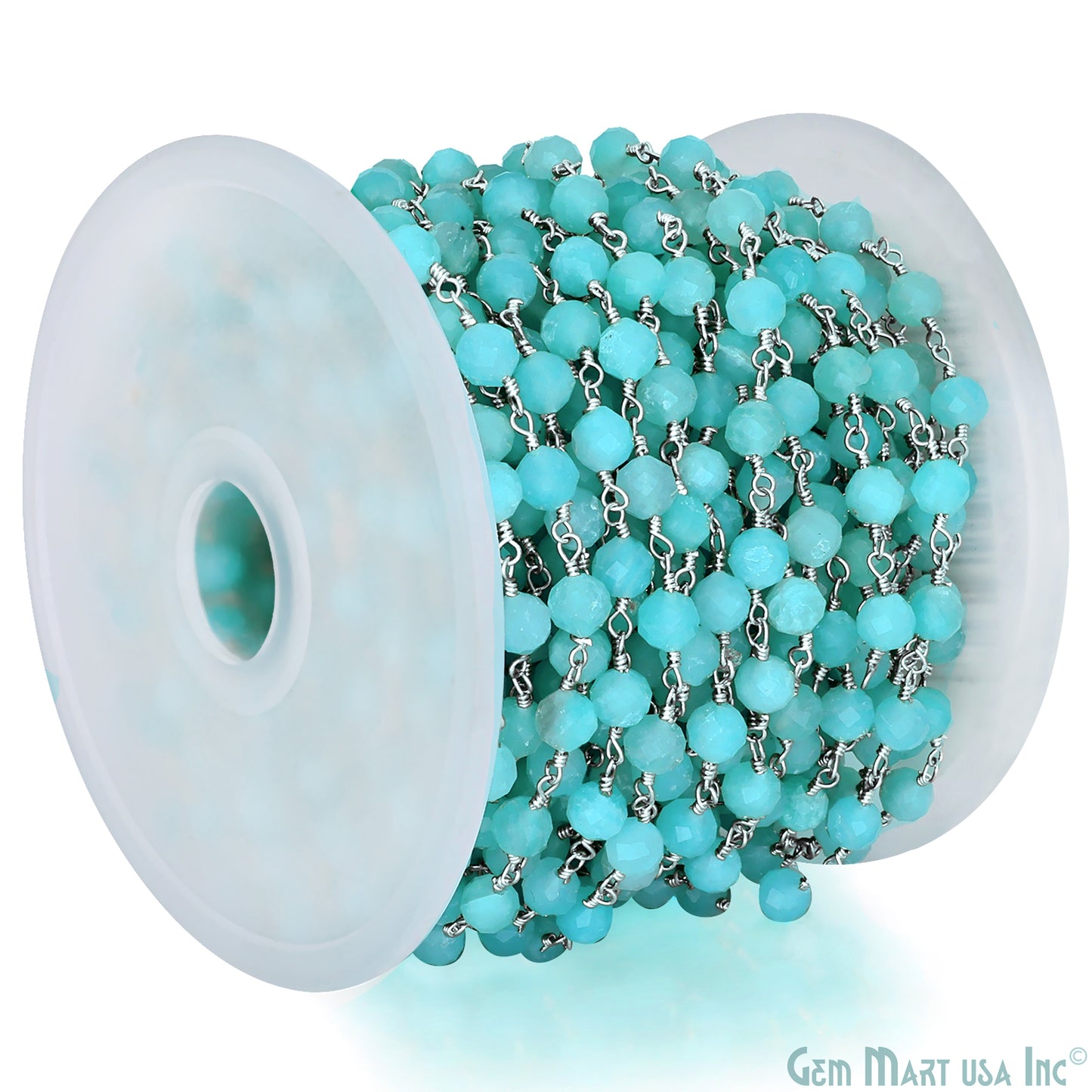 Amazonite Jade Beads 5mm Silver Plated Wire Wrapped Rosary Chain