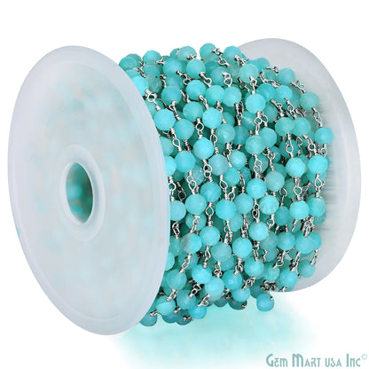 Amazonite Jade Beads 5mm Silver Plated Wire Wrapped Rosary Chain