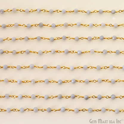 Blue Lace Agate 3-3.5mm Gold Plated Beaded Wire Wrapped Rosary Chain
