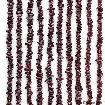 Ruby Chip Beads, 34 Inch, Natural Chip Strands, Drilled Strung Nugget Beads, 3-7mm, Polished, GemMartUSA (CHRB-70001)