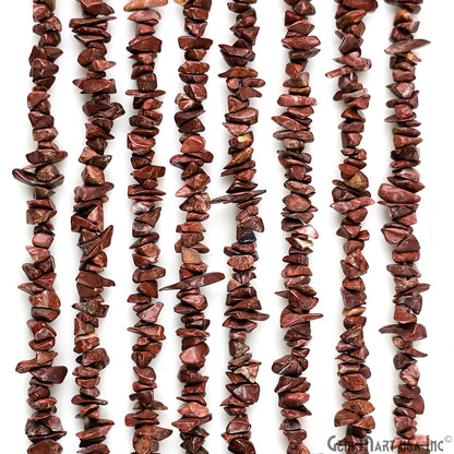 Red Jasper Chip Beads, 34 Inch, Natural Chip Strands, Drilled Strung Nugget Beads, 3-7mm, Polished, GemMartUSA (CHRJ-70001)