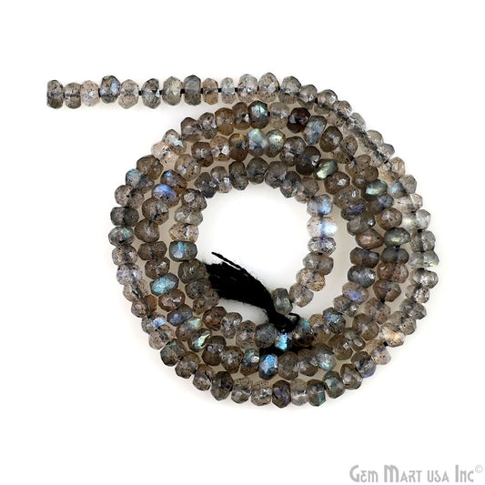 Labradorite Rondelle Beads, 12.5 Inch Gemstone Strands, Drilled Strung Nugget Beads, Faceted Round, 3-4mm