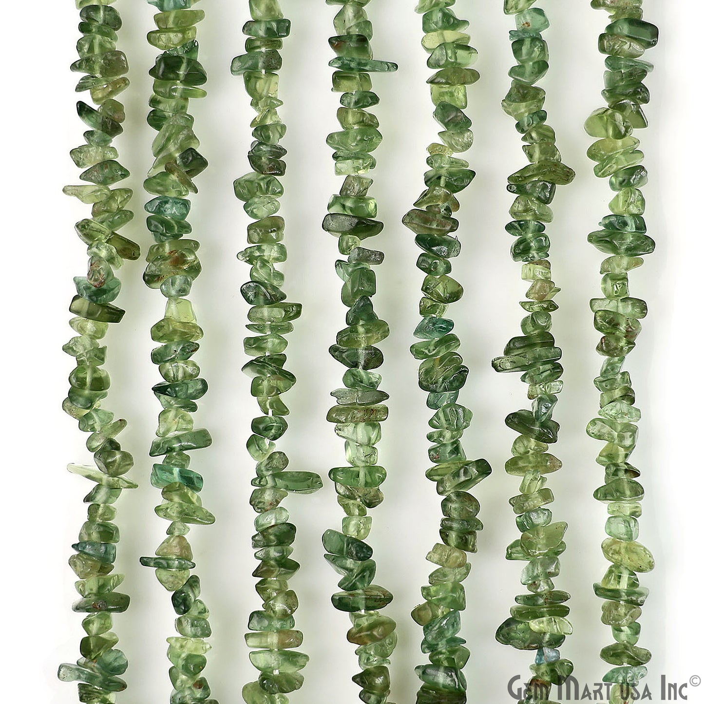 Green Apatite Chip Beads, 34 Inch, Natural Chip Strands, Drilled Strung Nugget Beads, 3-7mm, Polished, GemMartUSA (CHAG-70001)