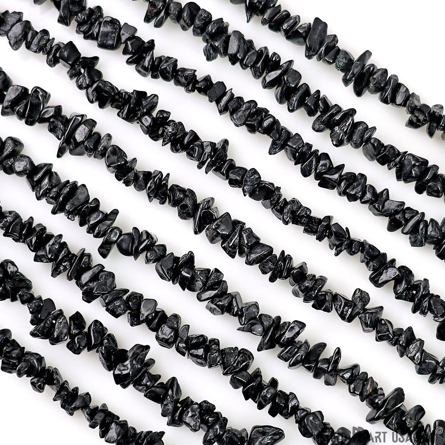 Black Tourmaline Chip Beads, 34 Inch, Natural Chip Strands, Drilled Strung Nugget Beads, 3-7mm, Polished, GemmartUSA (CHKT-70001)