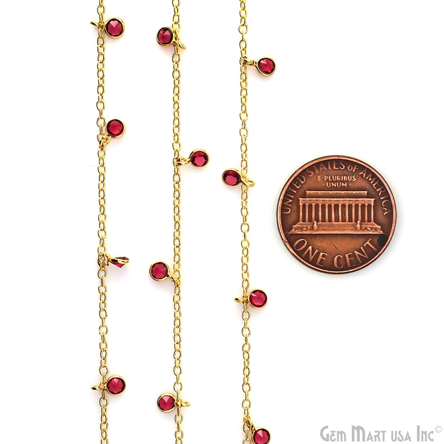 Pink Tourmaline Zircon Round 4mm Gold Plated Dangle Rosary Chain