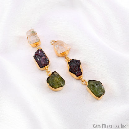 Rough Gemstone Bezel Setting 55x8mm Gold Plated Long Dangle Earring Pair Connectors