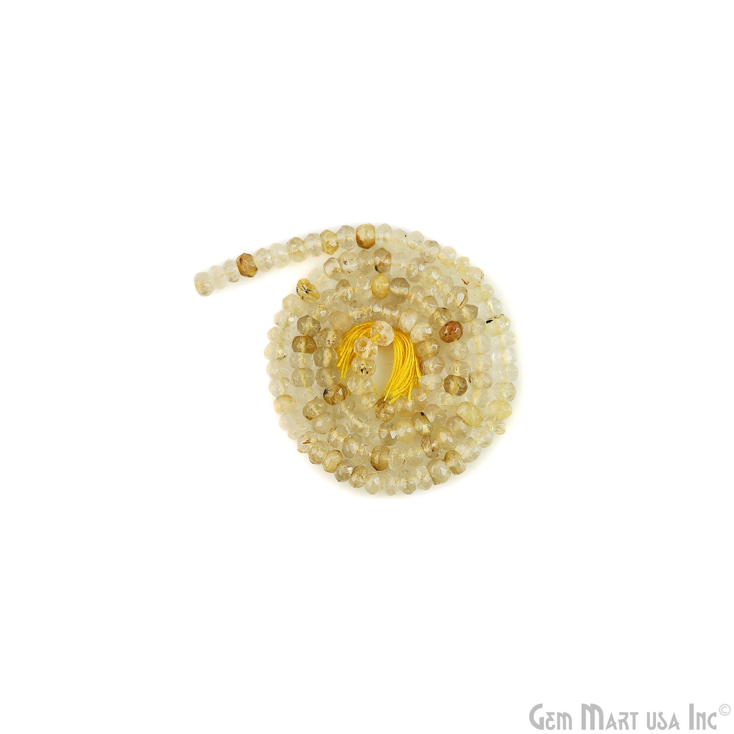 Golden Rutile Rondelle Beads, 12.5 Inch Gemstone Strands, Drilled Strung Nugget Beads, Faceted Round, 3-4mm
