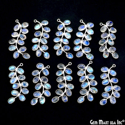 Rainbow Moonstone Silver Plated 44x16mm Leaf Dangle Finding Component
